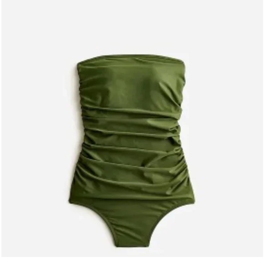 J. Crew Ruched Bandeau Olive Green Swimsuit - Women’s size 6